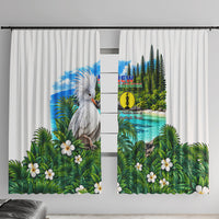 New Caledonia Kagu Bird Nature Window Curtain South Pacific Hidden Gem Tropical Landscape TS04 With Hooks Green White - Polynesian Pride