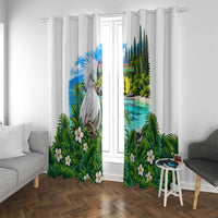 New Caledonia Kagu Bird Nature Window Curtain South Pacific Hidden Gem Tropical Landscape TS04 With Grommets Green White - Polynesian Pride