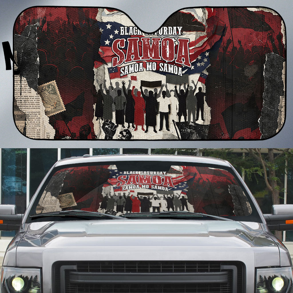 Samoa Black Saturday 1929 Auto Sun Shade Mau Movement Vintage Newspaper Grunge Polynesian TS04 Black Red - Polynesian Pride