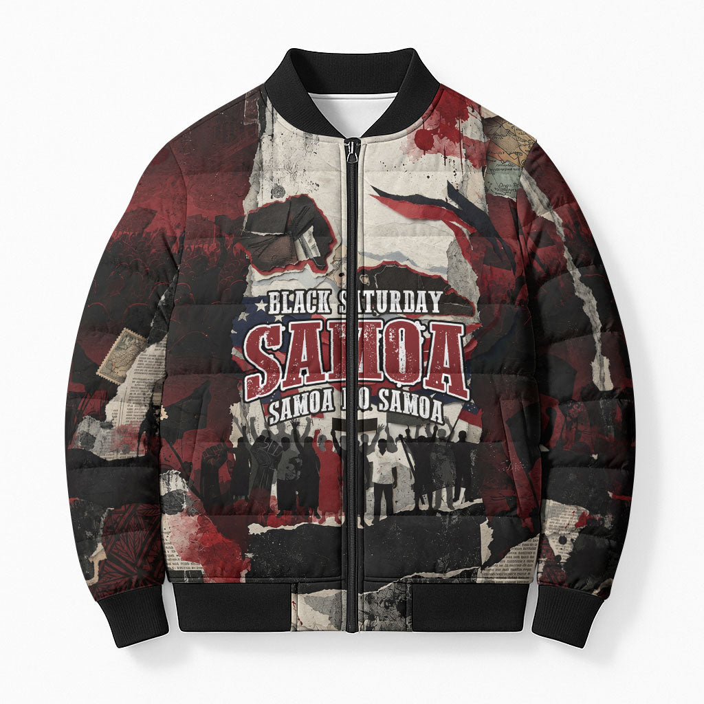 Samoa Black Saturday 1929 Bomber Puffer Jacket Mau Movement Vintage Newspaper Grunge Polynesian