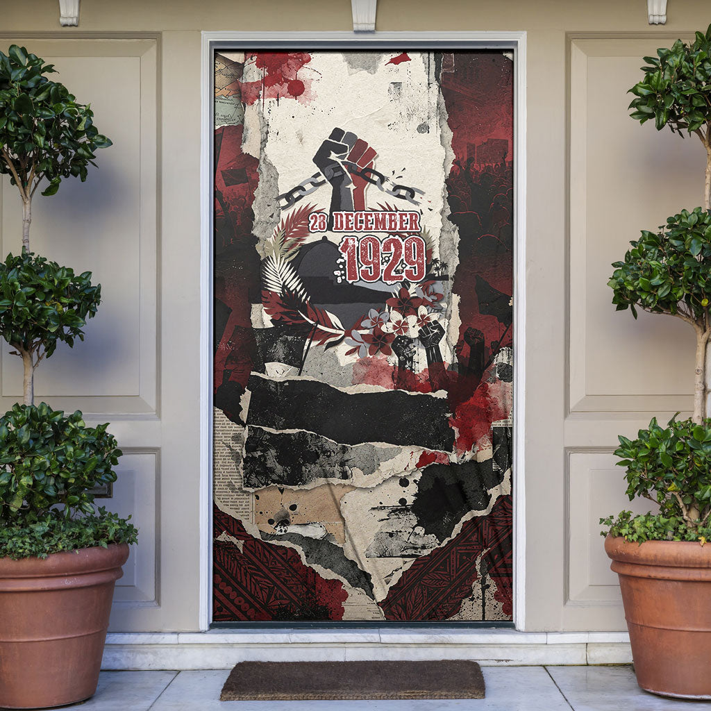 Samoa Black Saturday 1929 Door Cover Mau Movement Vintage Newspaper Grunge Polynesian TS04 Black Red - Polynesian Pride