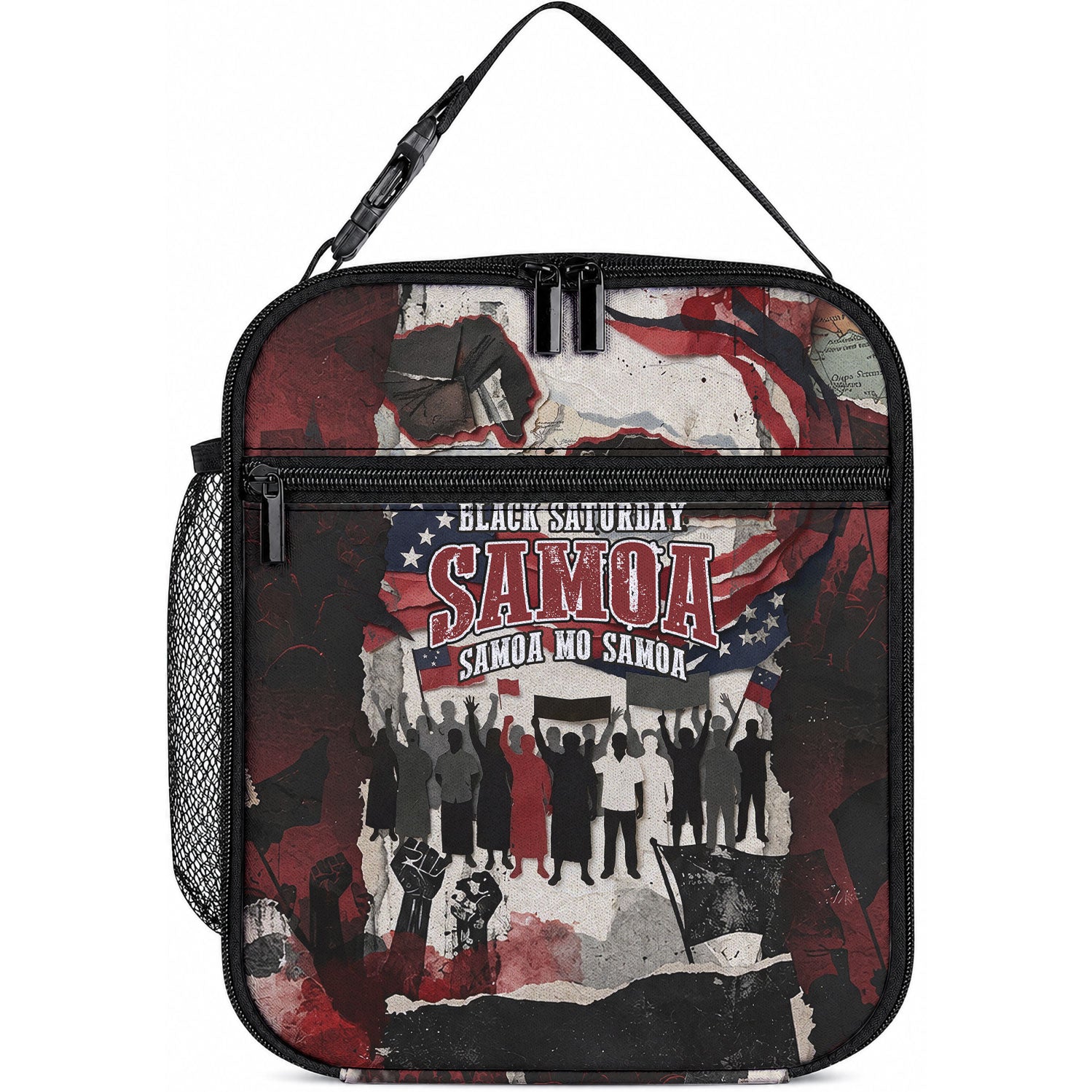 Samoa Black Saturday 1929 Lunch Bag Mau Movement Vintage Newspaper Grunge Polynesian TS04 10.2 × 8.3 × 4.3 inch Black Red - Polynesian Pride