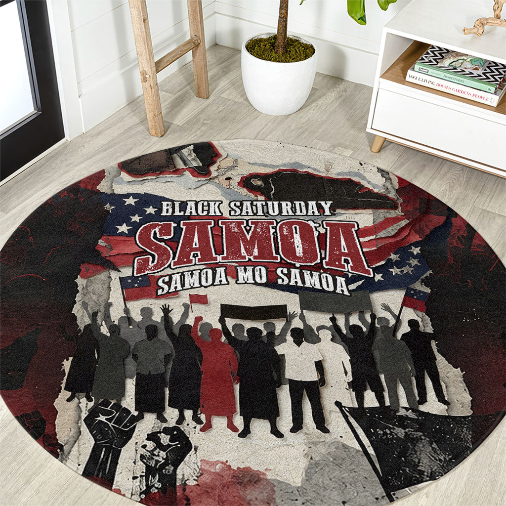 Samoa Black Saturday 1929 Round Carpet Mau Movement Vintage Newspaper Grunge Polynesian TS04 Black Red - Polynesian Pride
