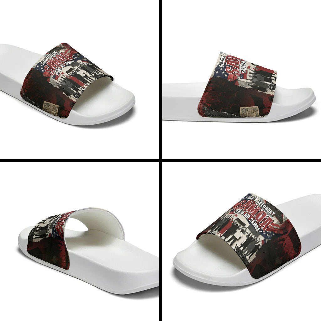 Samoa Black Saturday 1929 Slide Sandals Mau Movement Vintage Newspaper Grunge Polynesian