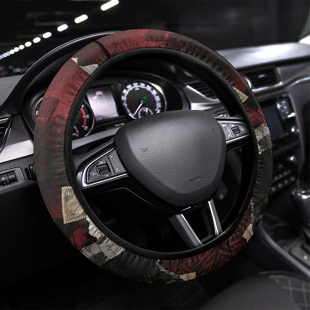 Samoa Black Saturday 1929 Steering Wheel Cover Mau Movement Vintage Newspaper Grunge Polynesian TS04 Universal Fit Black Red - Polynesian Pride