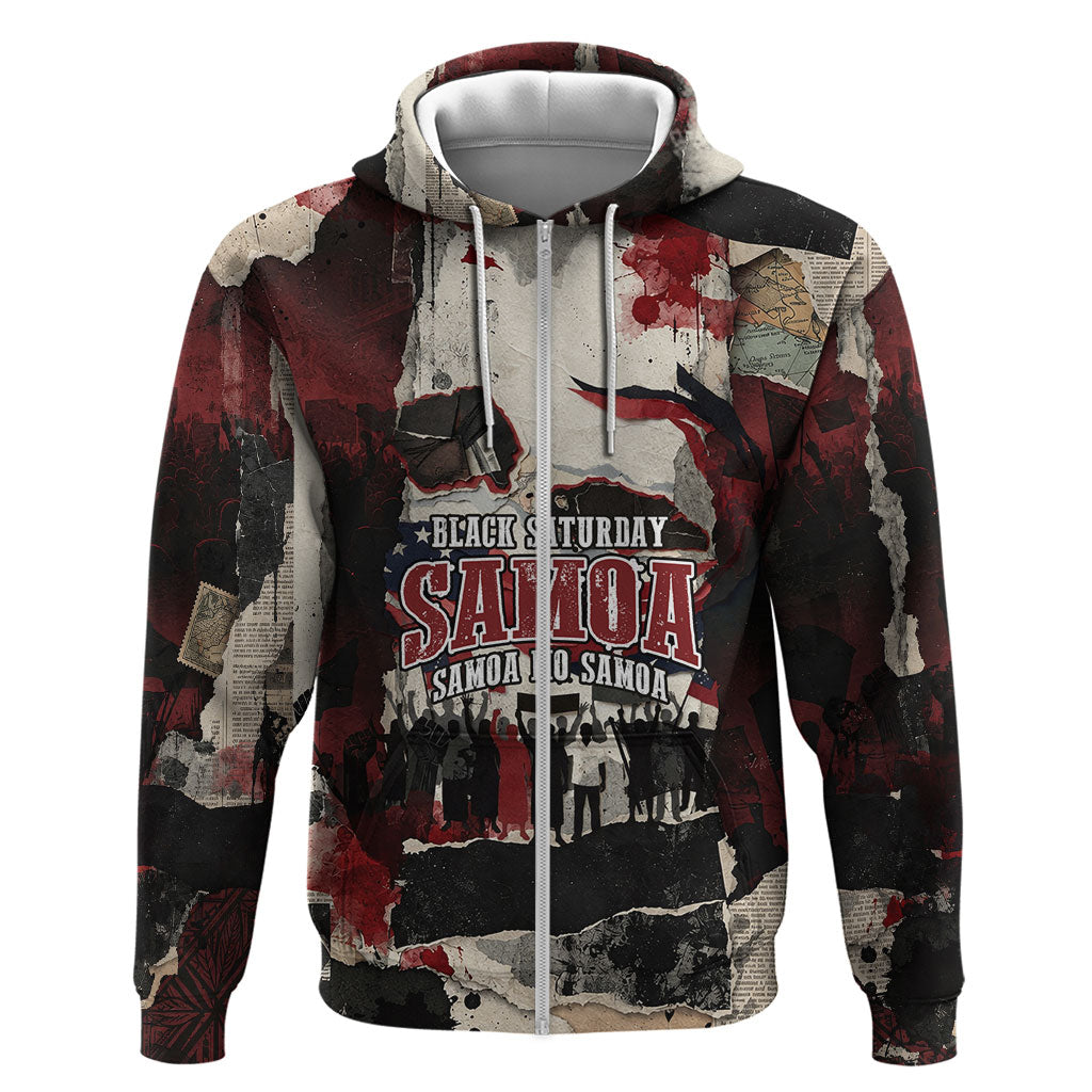 Samoa Black Saturday 1929 Zip Hoodie Mau Movement Vintage Newspaper Grunge Polynesian