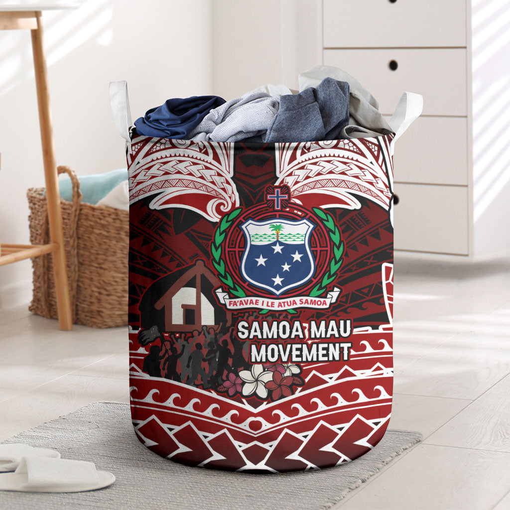 Samoa Black Saturday Mau Movement Laundry Basket Polynesian Tribal Pattern Coat Of Arms Graphic Art