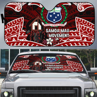 Samoa Black Saturday Mau Movement Auto Sun Shade Polynesian Tribal Pattern Coat Of Arms Graphic Art TS04 Red White - Polynesian Pride