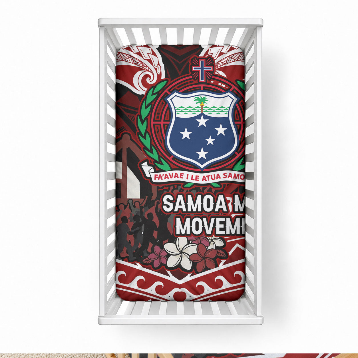 Samoa Black Saturday Mau Movement Baby Bed Cover Polynesian Tribal Pattern Coat Of Arms Graphic Art