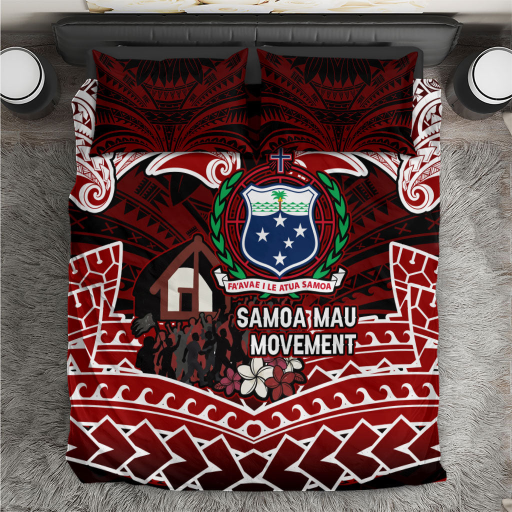 Samoa Black Saturday Mau Movement Bedding Set Polynesian Tribal Pattern Coat Of Arms Graphic Art