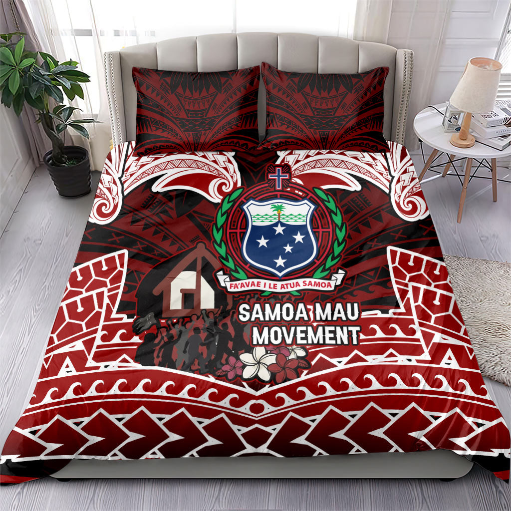 Samoa Black Saturday Mau Movement Bedding Set Polynesian Tribal Pattern Coat Of Arms Graphic Art