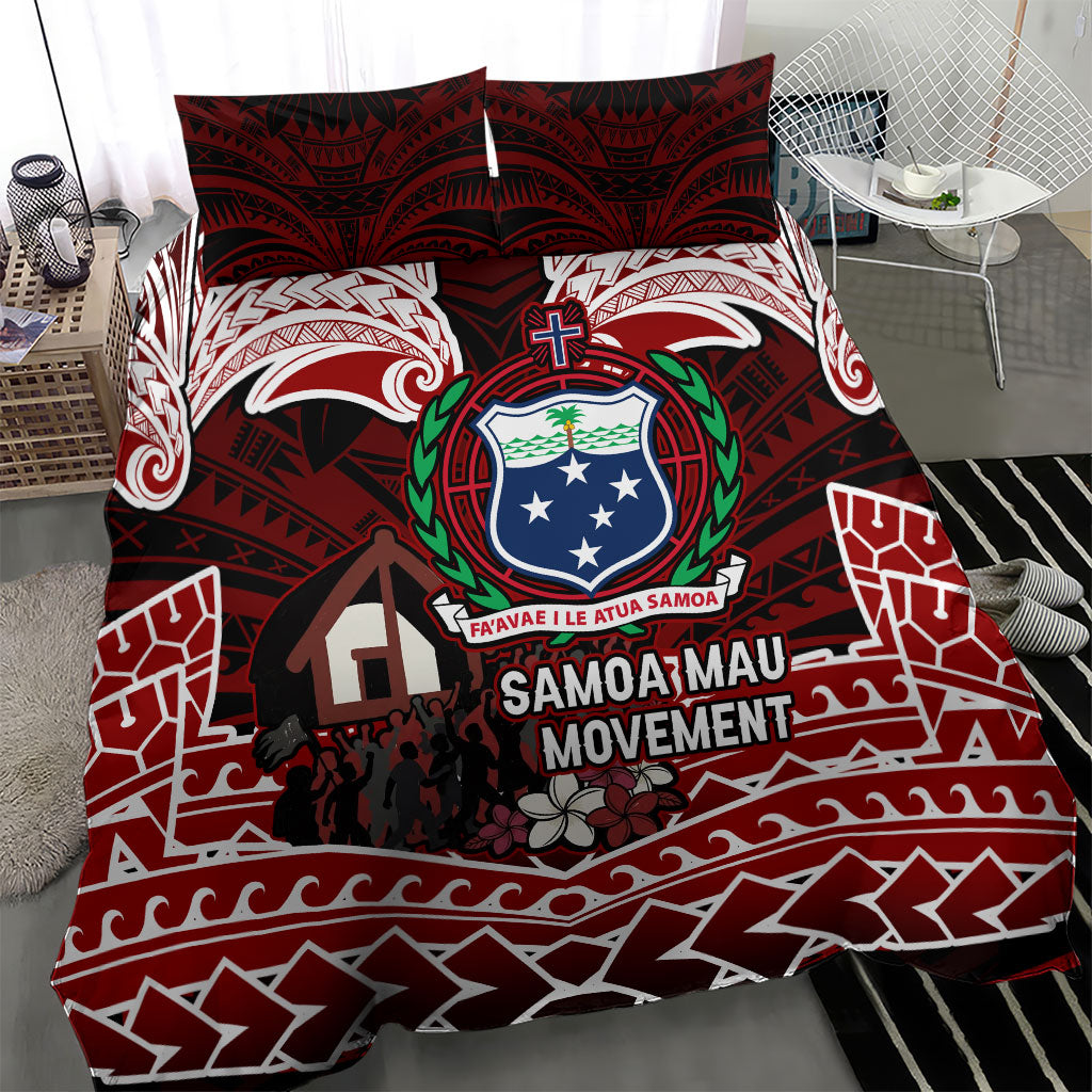 Samoa Black Saturday Mau Movement Bedding Set Polynesian Tribal Pattern Coat Of Arms Graphic Art