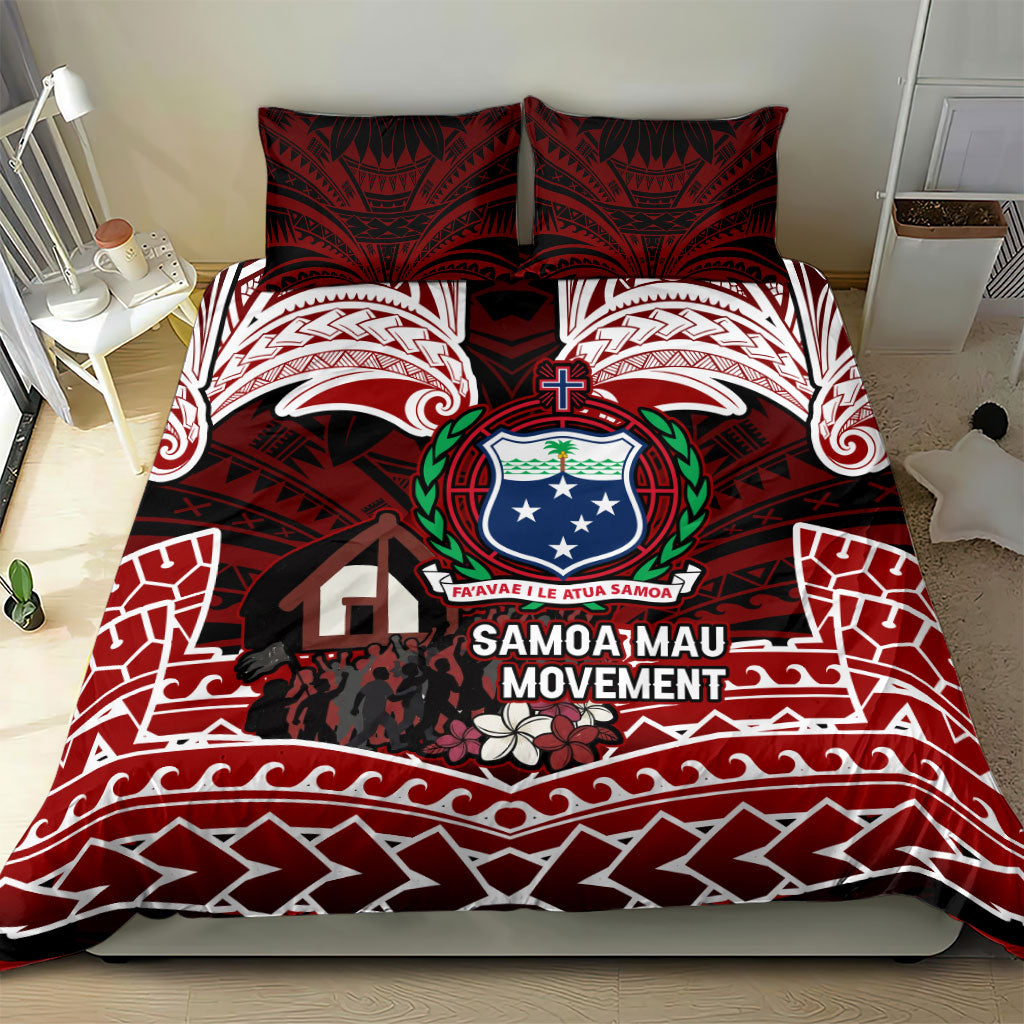 Samoa Black Saturday Mau Movement Bedding Set Polynesian Tribal Pattern Coat Of Arms Graphic Art