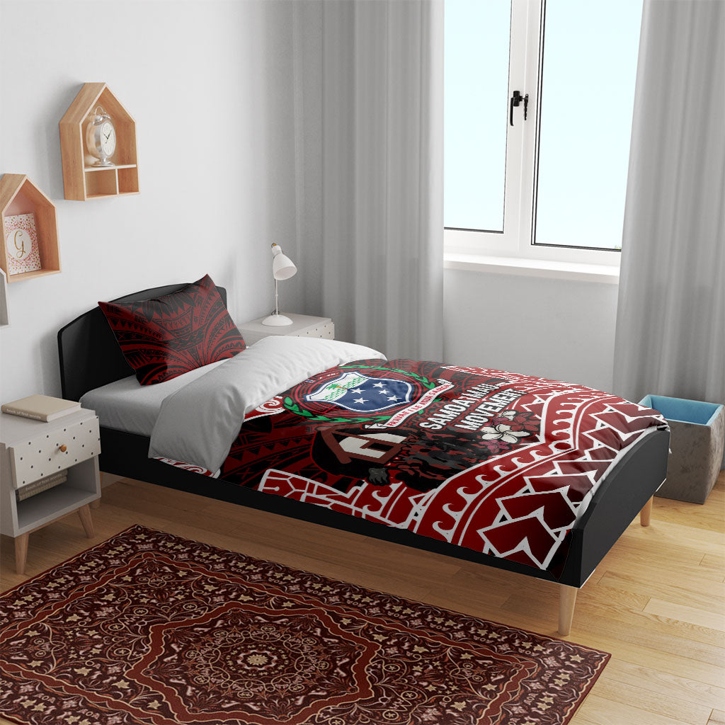 Samoa Black Saturday Mau Movement Bedding Set Polynesian Tribal Pattern Coat Of Arms Graphic Art