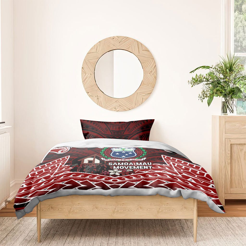 Samoa Black Saturday Mau Movement Bedding Set Polynesian Tribal Pattern Coat Of Arms Graphic Art