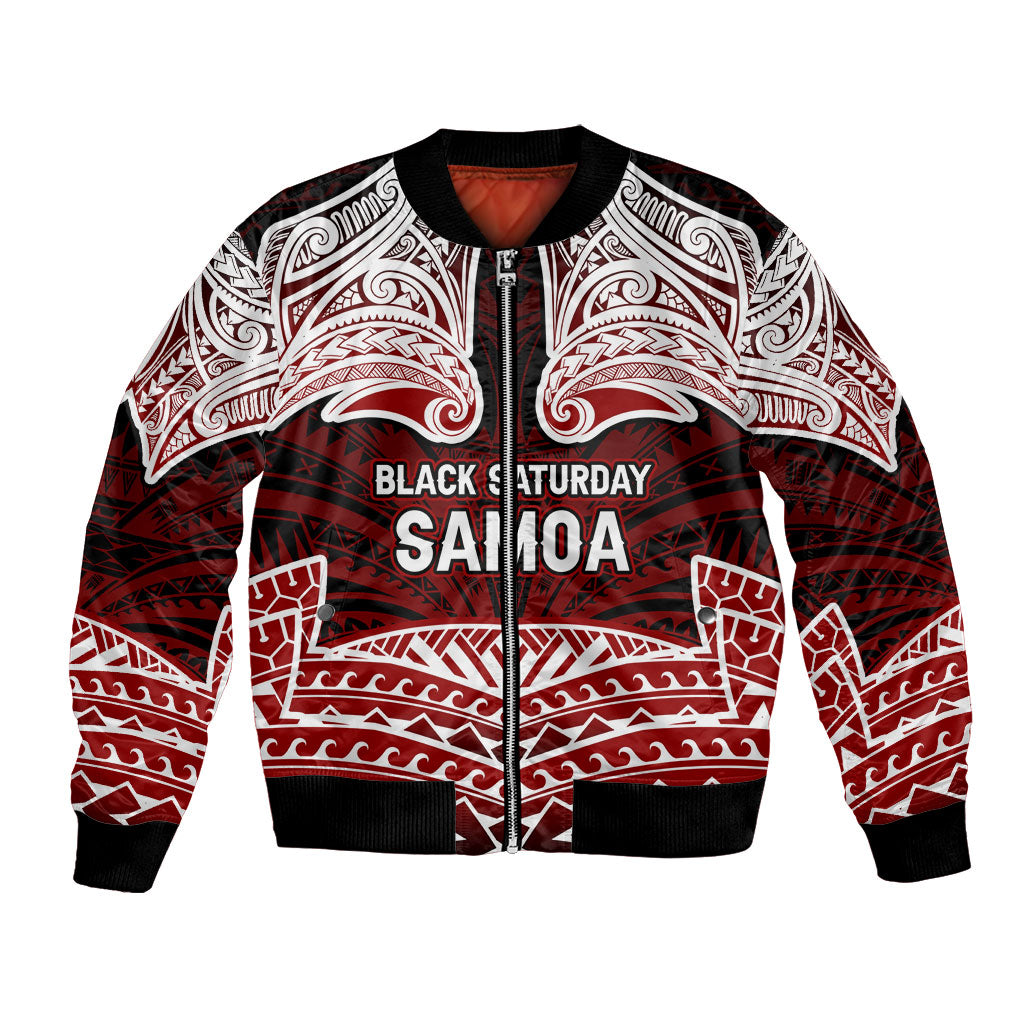 Samoa Black Saturday Mau Movement Bomber Jacket Polynesian Tribal Pattern Coat Of Arms Graphic Art