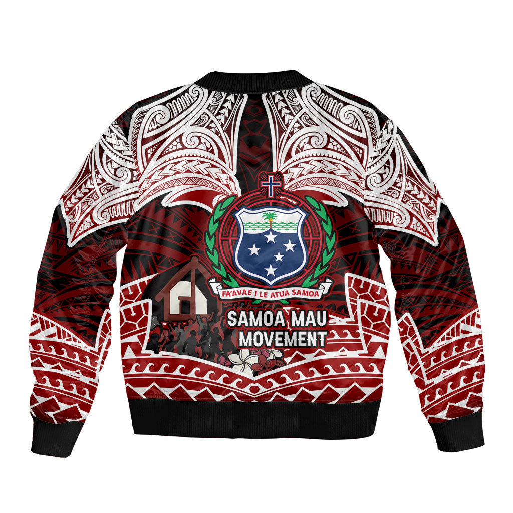 Samoa Black Saturday Mau Movement Bomber Jacket Polynesian Tribal Pattern Coat Of Arms Graphic Art