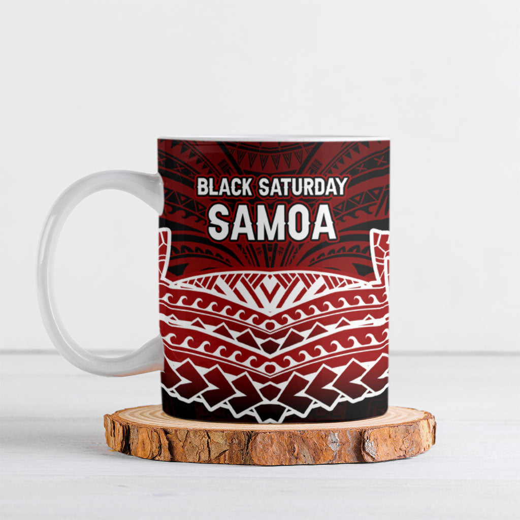 Samoa Black Saturday Mau Movement Ceramic Mug Polynesian Tribal Pattern Coat Of Arms Graphic Art TS04 Red White - Polynesian Pride
