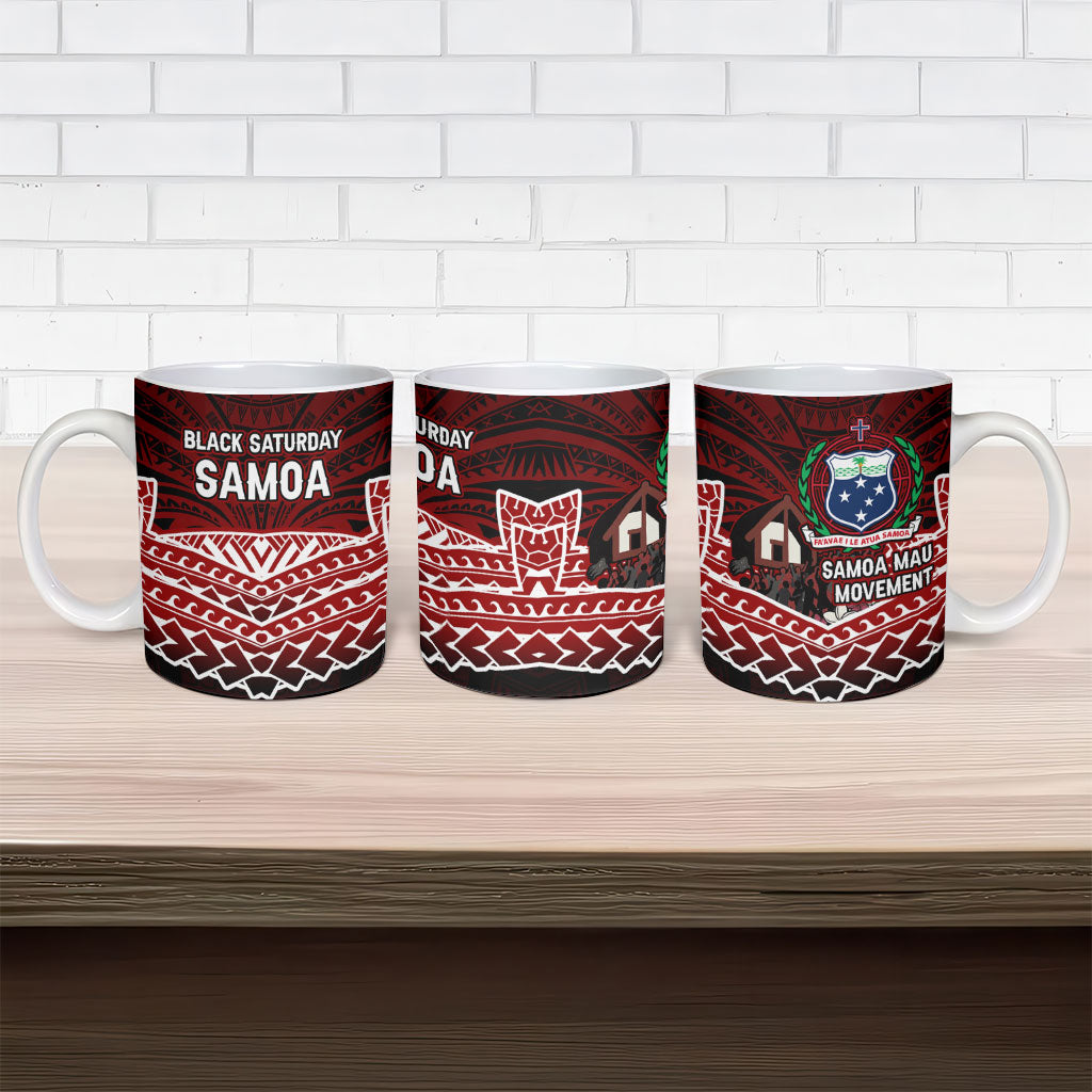Samoa Black Saturday Mau Movement Ceramic Mug Polynesian Tribal Pattern Coat Of Arms Graphic Art TS04 - Polynesian Pride