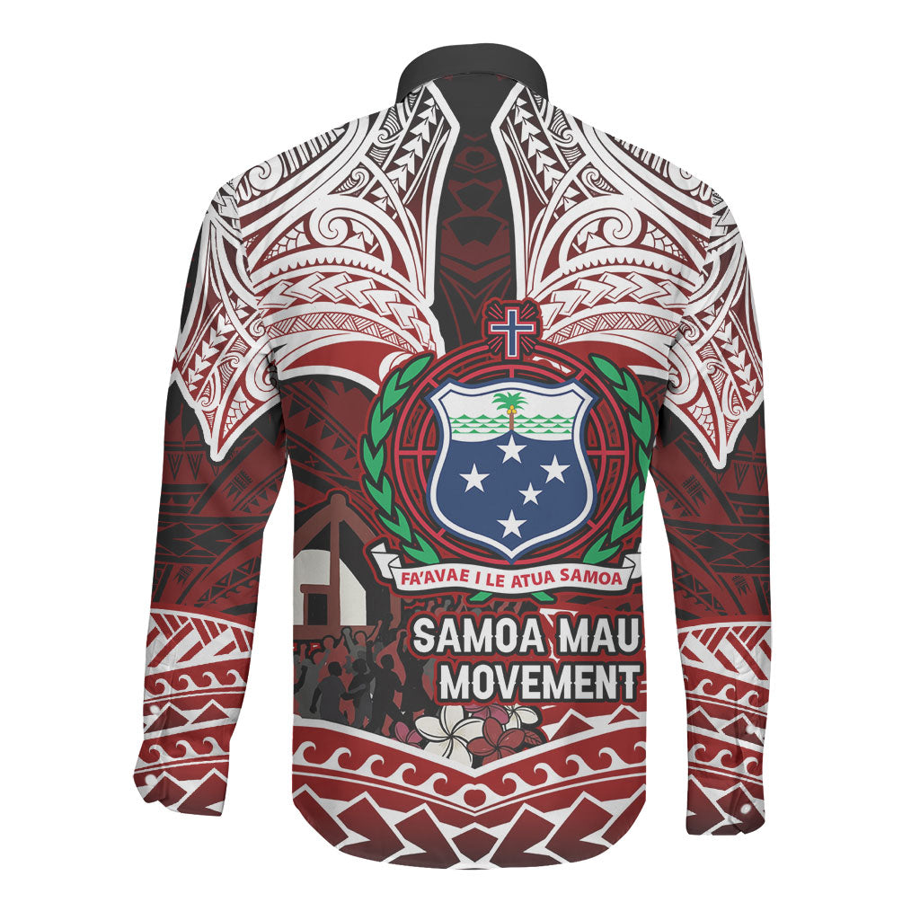 Samoa Black Saturday Mau Movement Long Sleeve Button Shirt Polynesian Tribal Pattern Coat Of Arms Graphic Art TS04 - Polynesian Pride