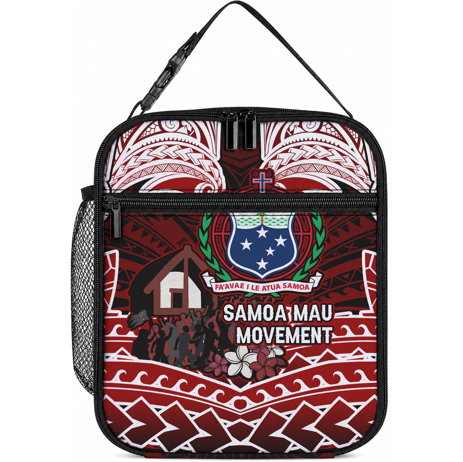 Samoa Black Saturday Mau Movement Lunch Bag Polynesian Tribal Pattern Coat Of Arms Graphic Art TS04 10.2 × 8.3 × 4.3 inch Red White - Polynesian Pride