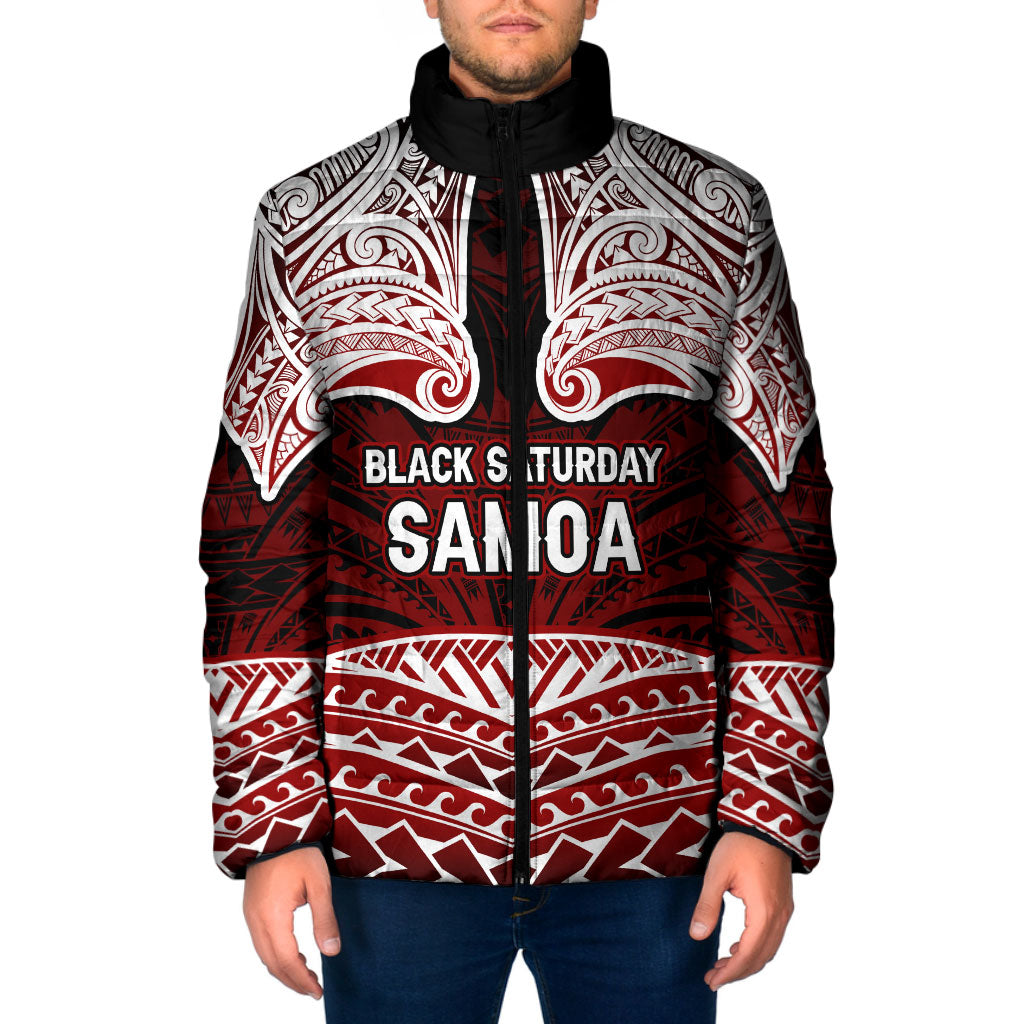 Samoa Black Saturday Mau Movement Padded Jacket Polynesian Tribal Pattern Coat Of Arms Graphic Art