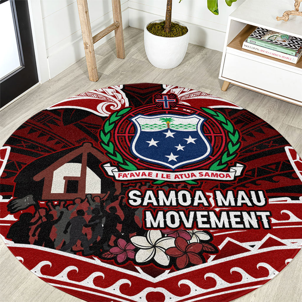 Samoa Black Saturday Mau Movement Round Carpet Polynesian Tribal Pattern Coat Of Arms Graphic Art TS04 Red White - Polynesian Pride