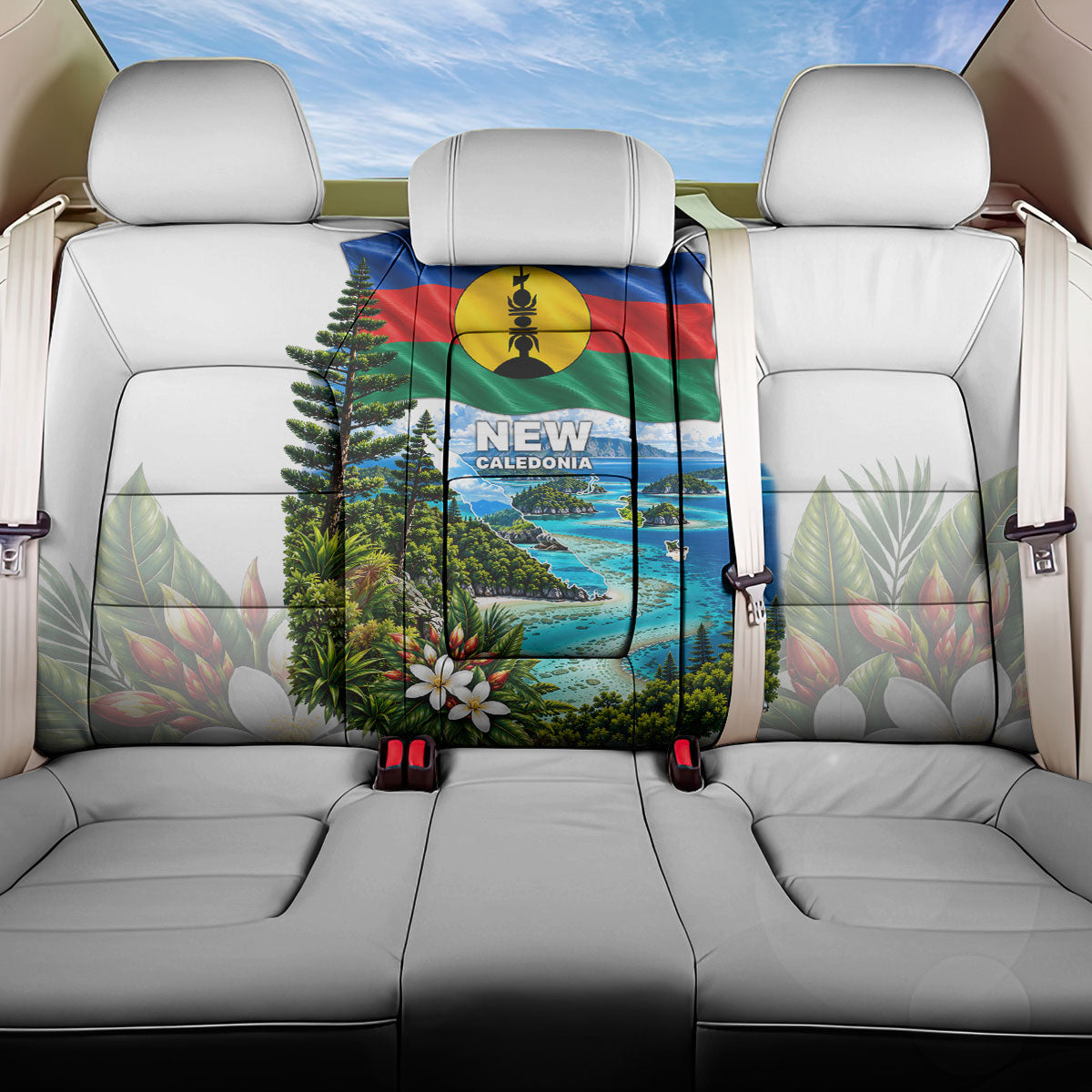 New Caledonia Kanak Flag Landscape Back Car Seat Cover Tropical Island Nature Floral TS04 One Size White Green - Polynesian Pride
