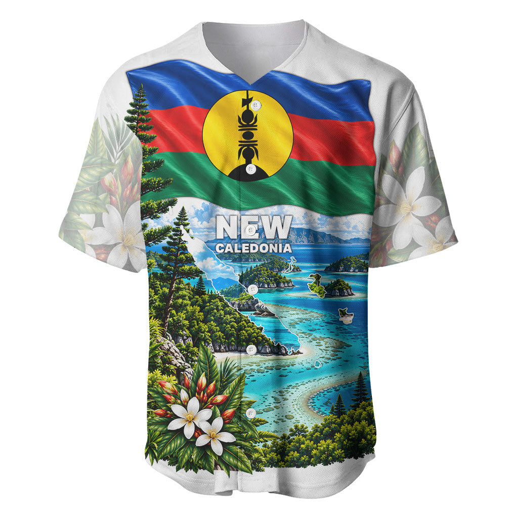 New Caledonia Kanak Flag Landscape Baseball Jersey Tropical Island Nature Floral TS04 White Green - Polynesian Pride