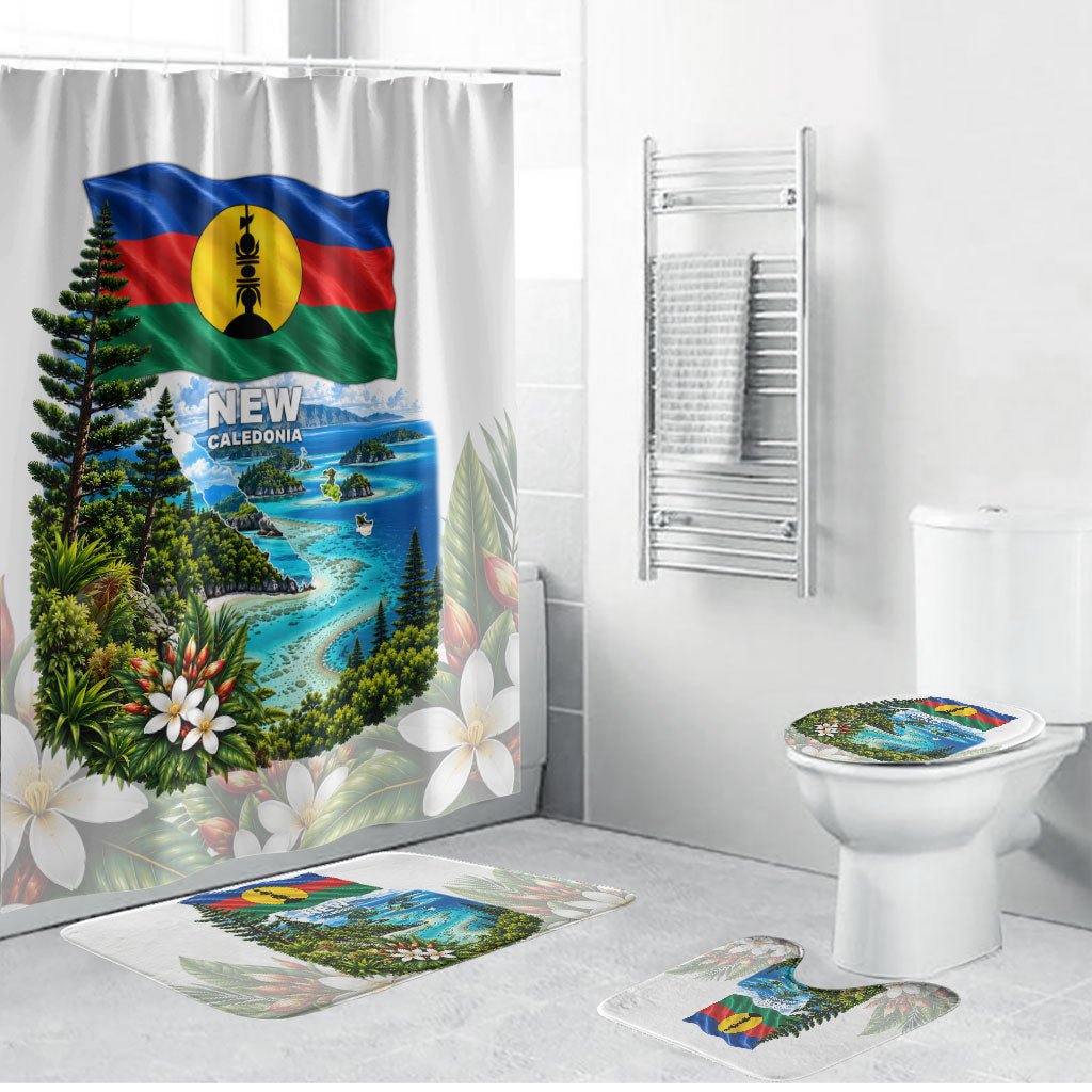 New Caledonia Kanak Flag Landscape Bathroom Set Tropical Island Nature Floral TS04 Bathroom Set (4 pcs) White Green - Polynesian Pride