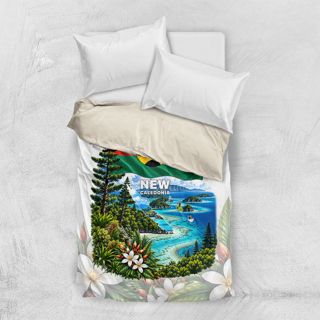 New Caledonia Kanak Flag Landscape Bedding Set Tropical Island Nature Floral TS04 US Twin 172cm x 218cm White Green - Polynesian Pride