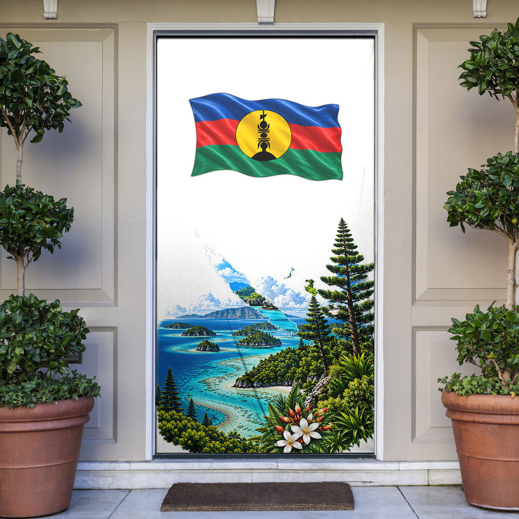New Caledonia Kanak Flag Landscape Door Cover Tropical Island Nature Floral TS04 White Green - Polynesian Pride