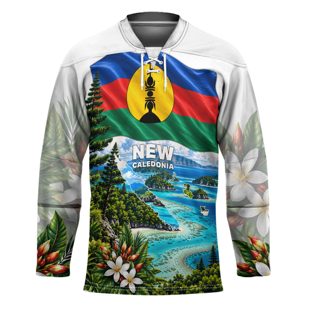 New Caledonia Kanak Flag Landscape Hockey Jersey Tropical Island Nature Floral TS04 Unisex White Green - Polynesian Pride