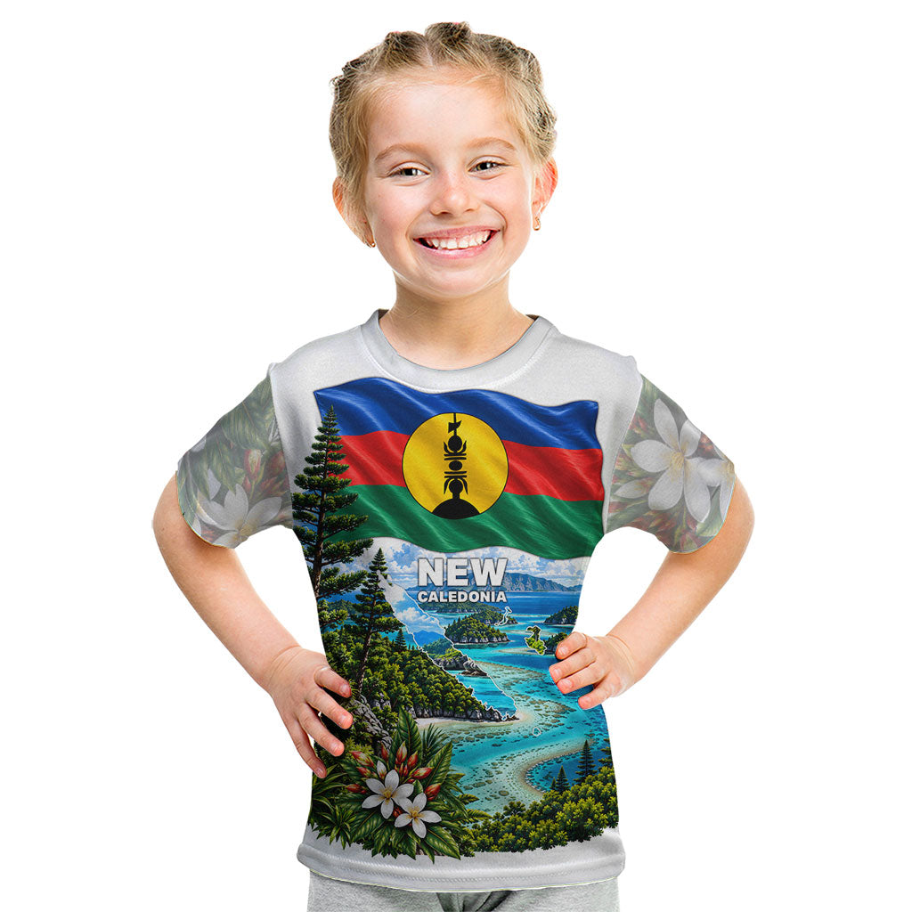 New Caledonia Kanak Flag Landscape Kid T Shirt Tropical Island Nature Floral TS04 White Green - Polynesian Pride