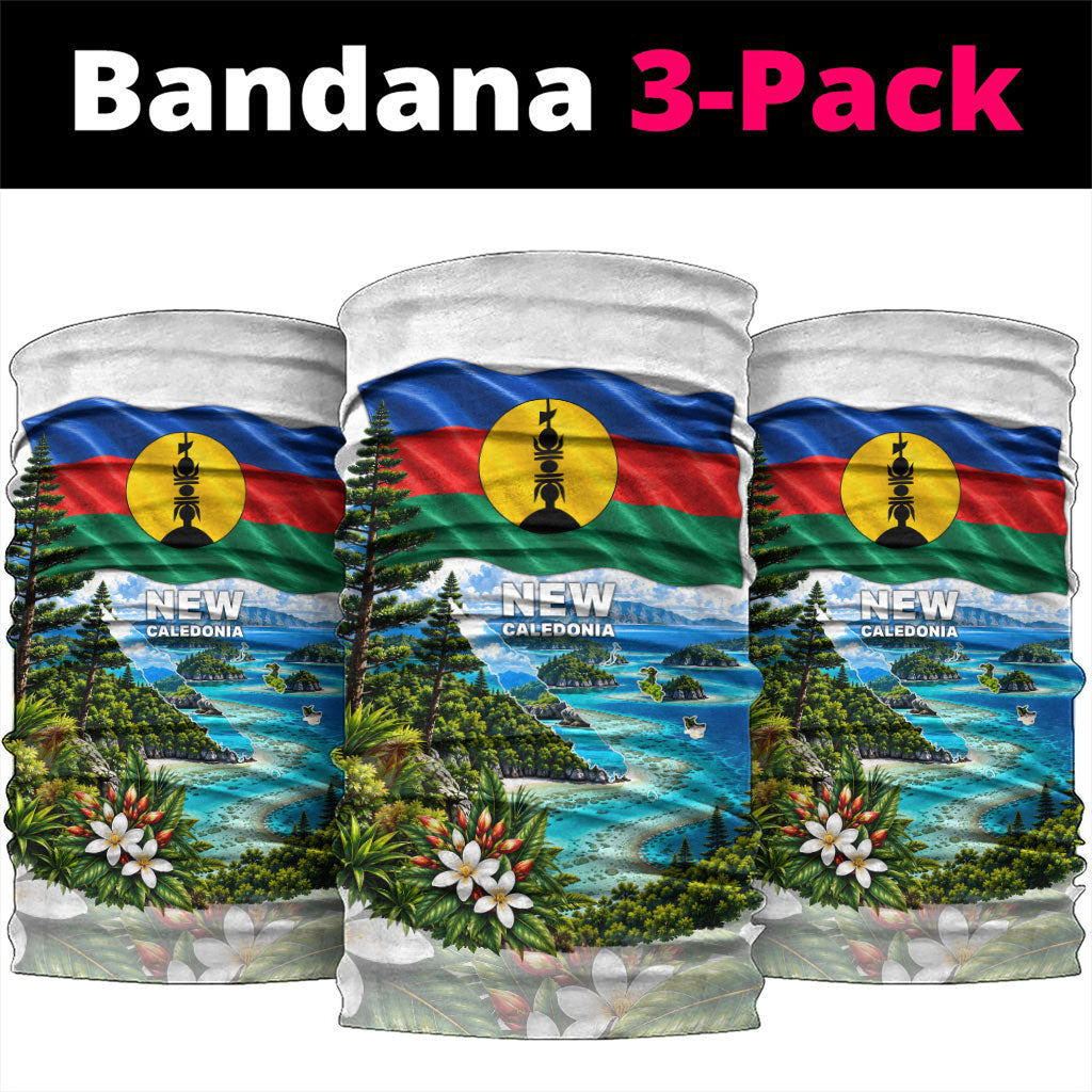 New Caledonia Kanak Flag Landscape Neck Gaiter Tropical Island Nature Floral TS04 package One Size: 25*50cm White Green - Polynesian Pride