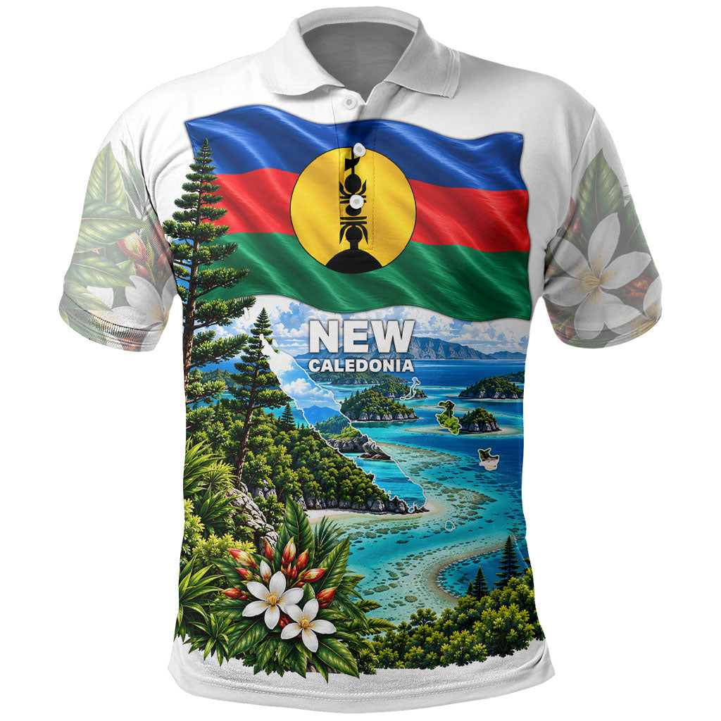 New Caledonia Kanak Flag Landscape Polo Shirt Tropical Island Nature Floral TS04 White Green - Polynesian Pride