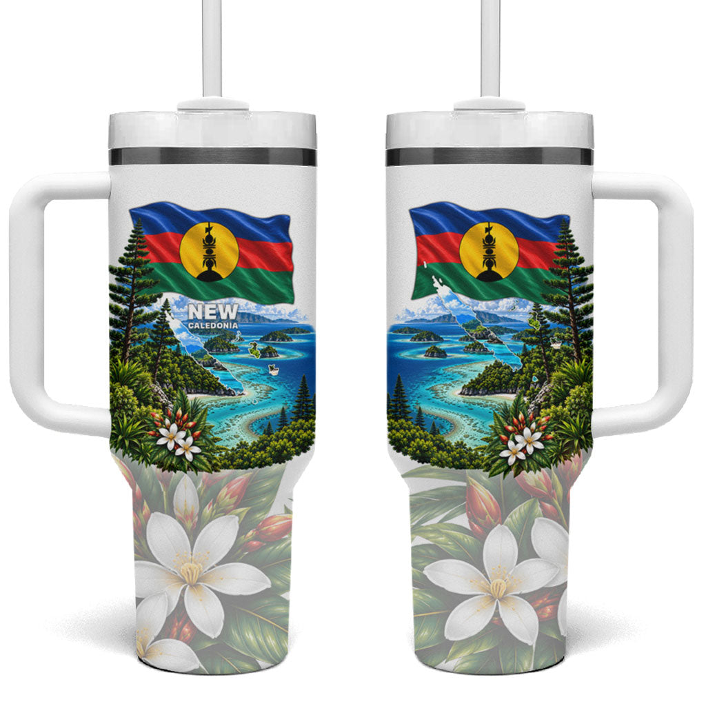 New Caledonia Kanak Flag Landscape Tumbler With Handle Tropical Island Nature Floral TS04 One Size: 40 oz White Green - Polynesian Pride