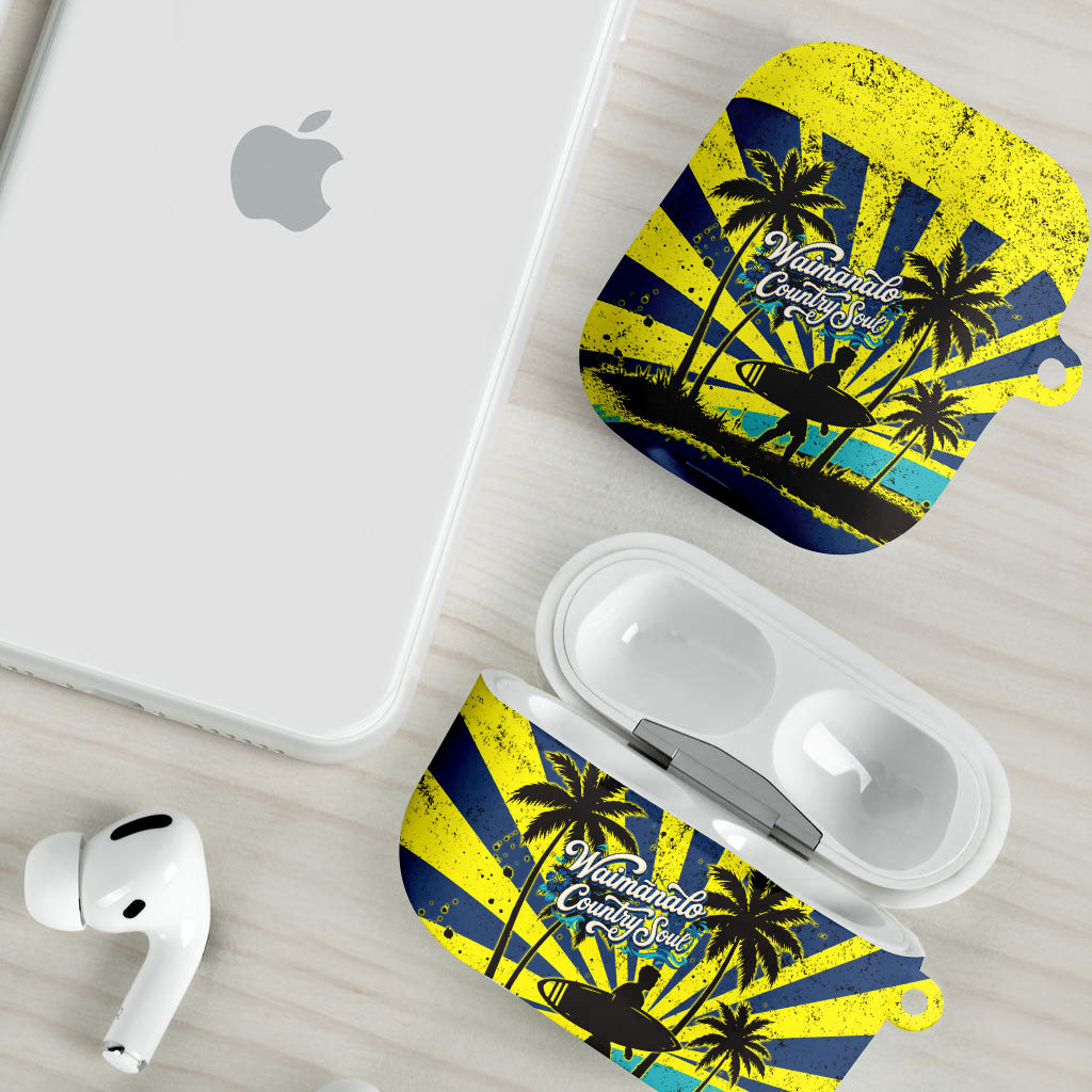 Waimanalo Oahu Hawaii Surfing AirPods Case Tropical Beach Retro Sunburst Surfboard