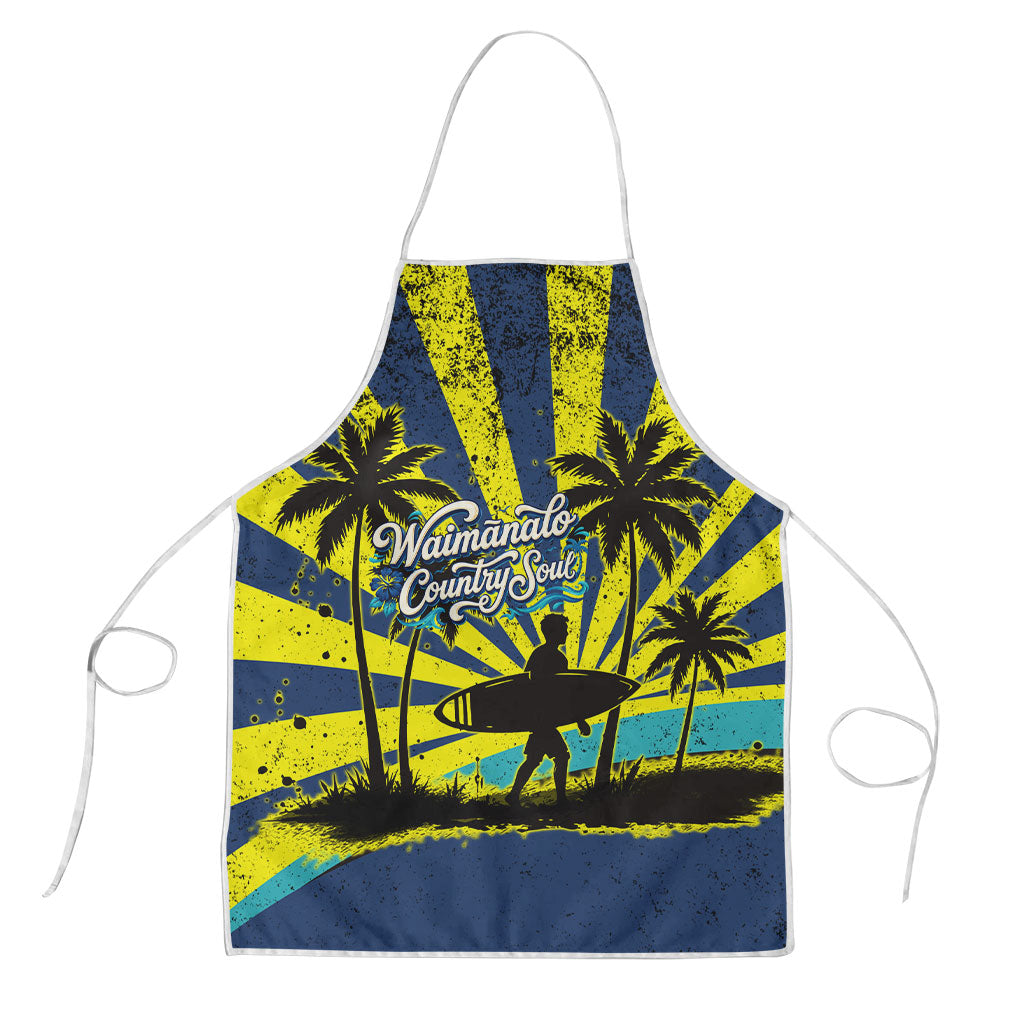 Waimanalo Oahu Hawaii Surfing Apron Tropical Beach Retro Sunburst Surfboard TS04 Yellow Blue - Polynesian Pride