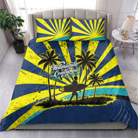 Waimanalo Oahu Hawaii Surfing Bedding Set Tropical Beach Retro Sunburst Surfboard