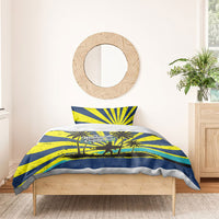 Waimanalo Oahu Hawaii Surfing Bedding Set Tropical Beach Retro Sunburst Surfboard