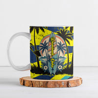 Waimanalo Oahu Hawaii Surfing Ceramic Mug Tropical Beach Retro Sunburst Surfboard