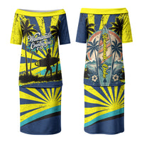 Waimanalo Oahu Hawaii Surfing Couples Matching Puletasi and Hawaiian Shirt Tropical Beach Retro Sunburst Surfboard