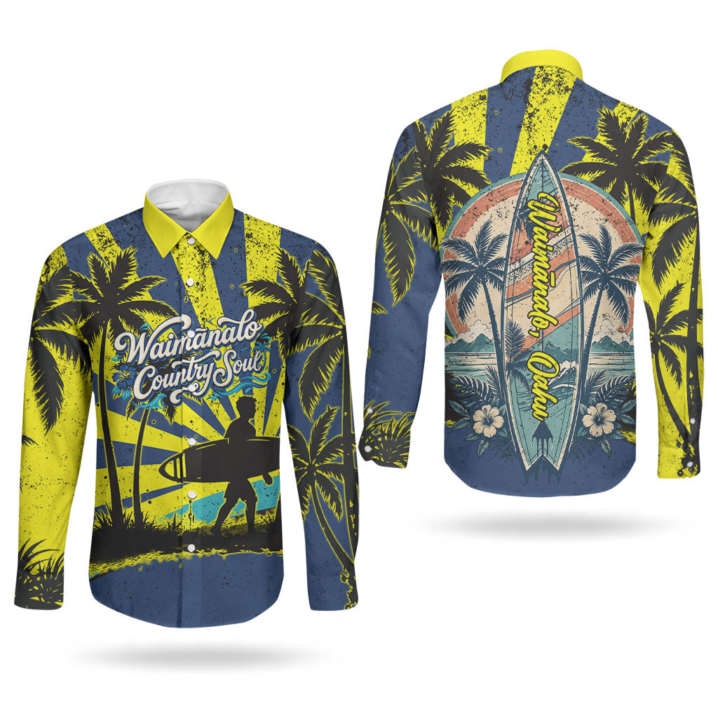 Waimanalo Oahu Hawaii Surfing Couples Matching Tank Maxi Dress and Long Sleeve Button Shirt Tropical Beach Retro Sunburst Surfboard