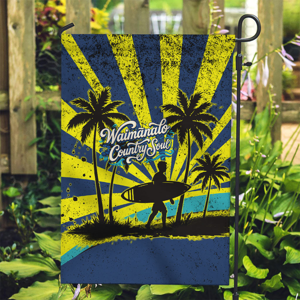 Waimanalo Oahu Hawaii Surfing Garden Flag Tropical Beach Retro Sunburst Surfboard