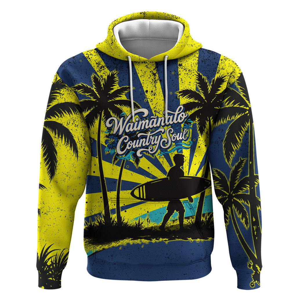 Waimanalo Oahu Hawaii Surfing Hoodie Tropical Beach Retro Sunburst Surfboard