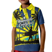 Waimanalo Oahu Hawaii Surfing Kid Polo Shirt Tropical Beach Retro Sunburst Surfboard