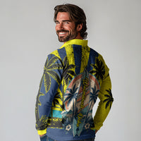 Waimanalo Oahu Hawaii Surfing Long Sleeve Polo Shirt Tropical Beach Retro Sunburst Surfboard