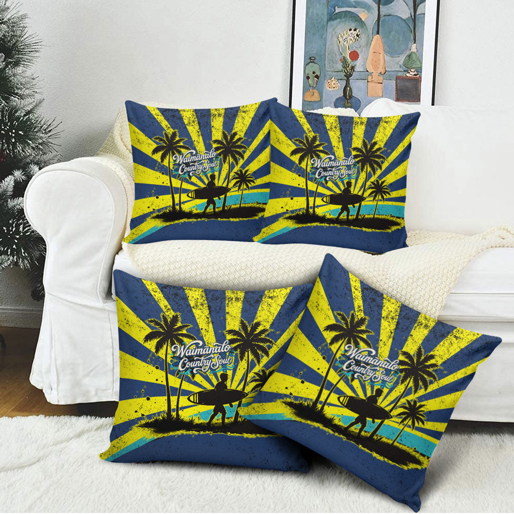 Waimanalo Oahu Hawaii Surfing Pillow Cover Tropical Beach Retro Sunburst Surfboard