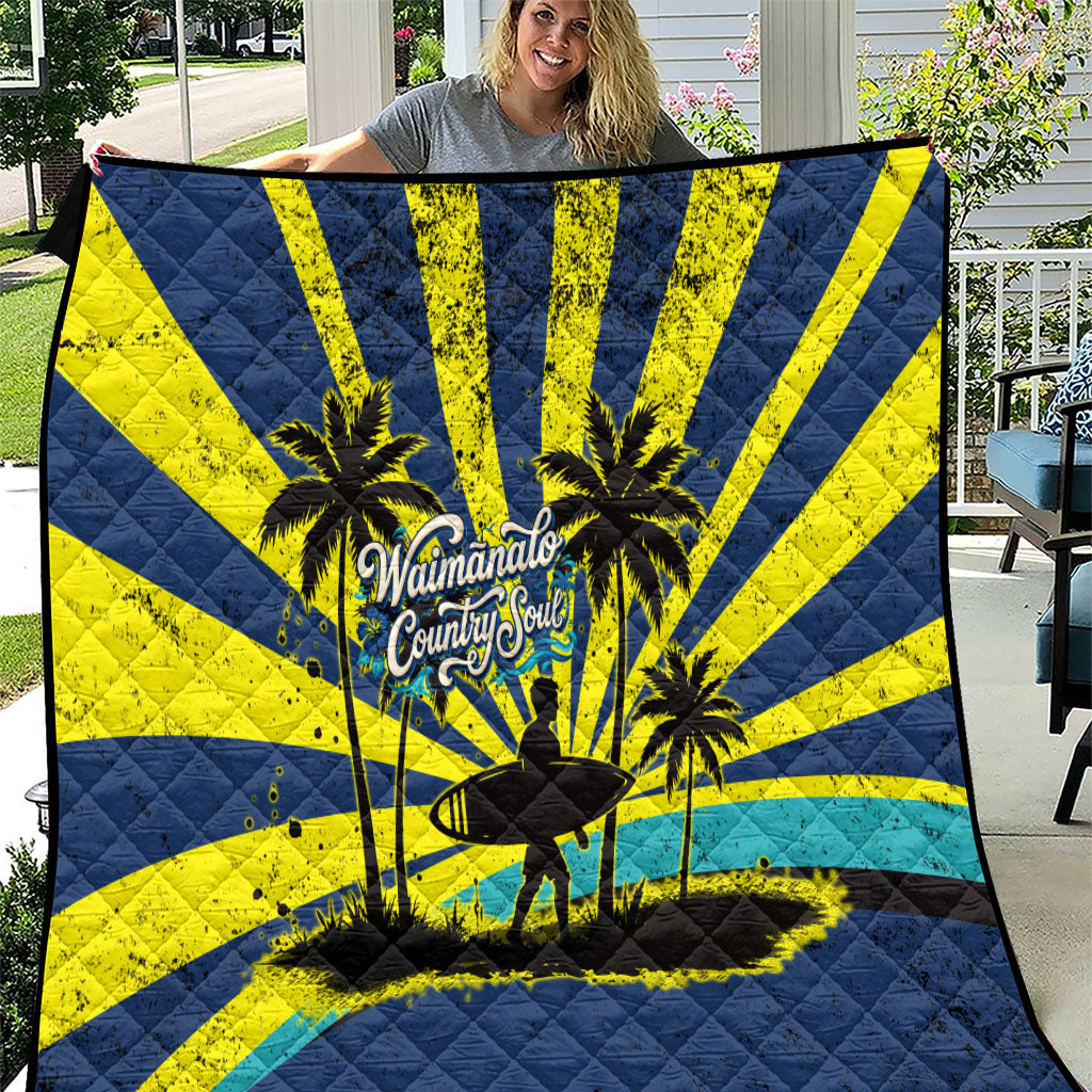 Waimanalo Oahu Hawaii Surfing Quilt Tropical Beach Retro Sunburst Surfboard TS04 Yellow Blue - Polynesian Pride